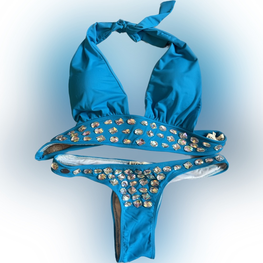 Blue halter bikini with jewels